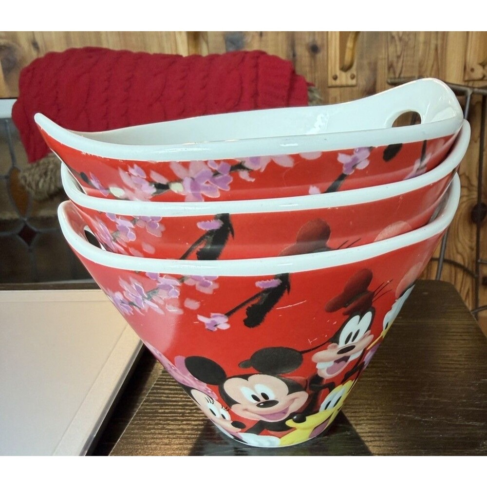 Disney Mickey Mouse & Friends Cherry Blossom Ramen Noodle Soup Bowl Set Of 3